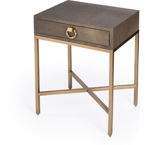 Sullia End Table in Textured Brown Leather & Brass