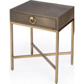 Sullia End Table in Textured Brown Leather & Brass