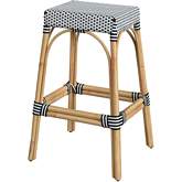 Robias 30" Bar Stool in White & Black Dot PE Rattan & Natural Rattan