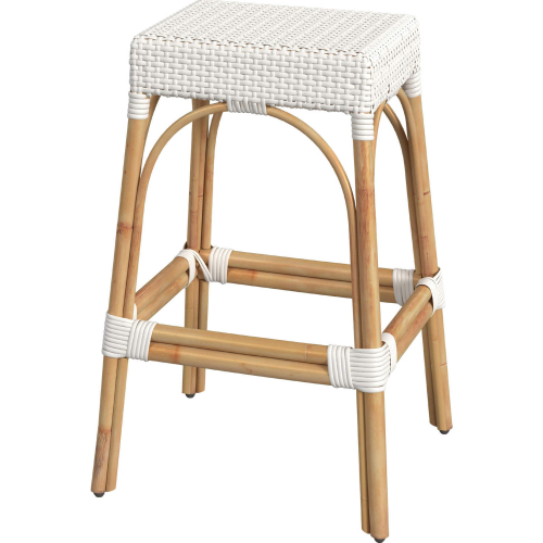 Robias 30" Bar Stool in Gloss White PE Rattan & Natural Rattan