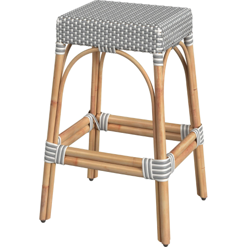 Robias 30" Bar Stool in Gray & White Dot PE Rattan & Natural Rattan