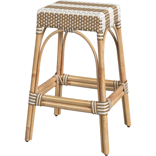 Robias 30" Bar Stool in Tan & White Stripe PE Rattan & Natural Color Rattan