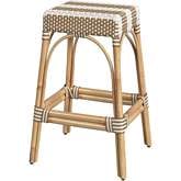 Robias 30" Bar Stool in Tan & White Stripe PE Rattan & Natural Color Rattan