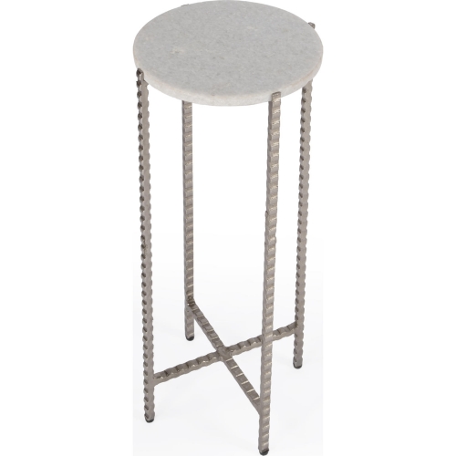 Nigella Side Table in White Marble & Silver Metal