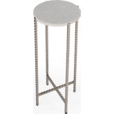 Nigella Side Table in White Marble & Silver Metal