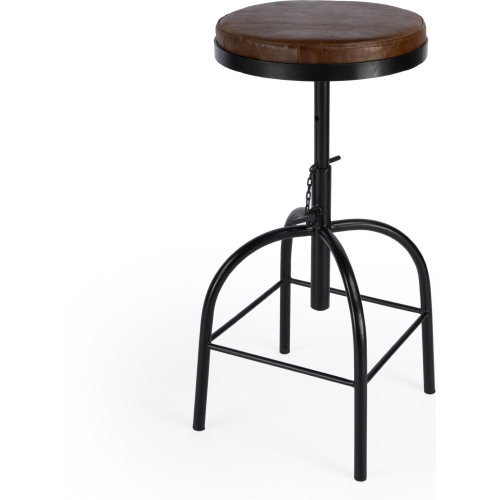 Clyde Adjustable Bar Stool in Brown Leather & Black Metal