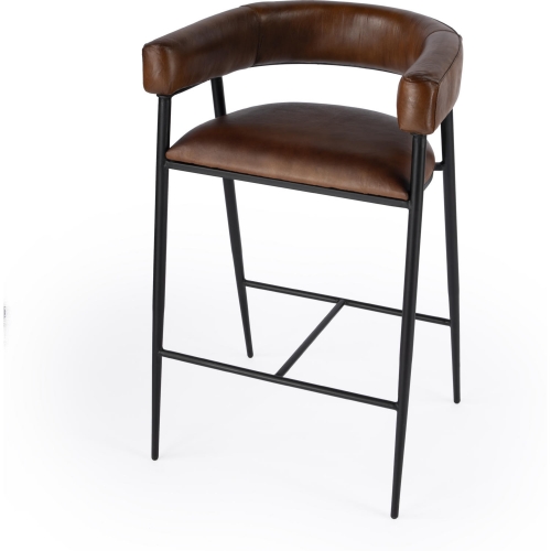 Dallas Bar Stool in Brown Leather & Iron