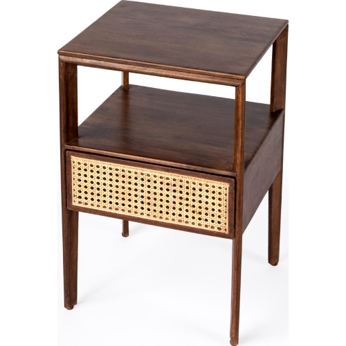 Vardo 1 Drawer Nightstand in Brown Wood & Cane