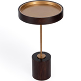 Shen Pedestal Side Table in Dark Brown Wood & Gold Metal