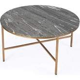 Grafton Round Coffee Table in Gray Marble & Gold Iron