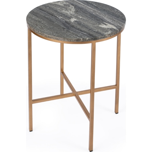 Caty End Side Table in Gray Marble & Gold Iron