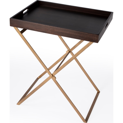 Emma Cross Legs Side Tray Table in Wood & Gold Metal