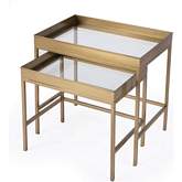 Lenny Nesting Side Tables in Antique Gold Steel & Glass (Set of 2)