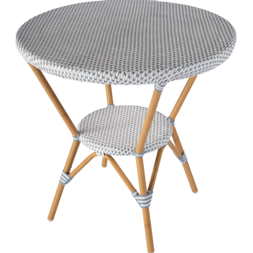 Tobias 30" Outdoor Round Bistro Table in Blue, White & Natural Rattan