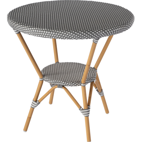 Tobias 30" Outdoor Round Bistro Table in Gray, White & Natural Rattan