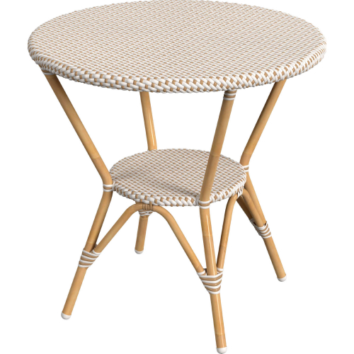 Tobias Outdoor 30" Round Bistro Table in Beige & White PE Rattan & Rattan Color Aluminum