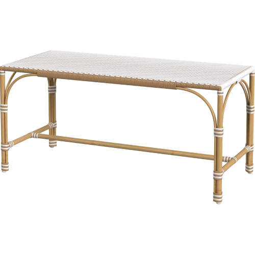 Tobias Outdoor Dining Bench in Beige & White PE Rattan & Rattan Color Aluminum