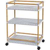 Tobias Outdoor 3 Tier Bar Cart in White, Baby Blue Dot & Natural Rattan