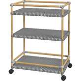 Tobias Outdoor 3 Tier Bar Cart in Gray, White Dot & Natural Rattan