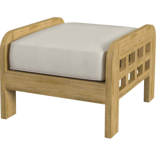 Monhegan Outdoor Ottoman in Light Teak & Ivory Sunbrella Fabric