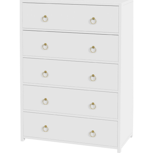 Lark 5 Drawer Dresser in White Finish Wood