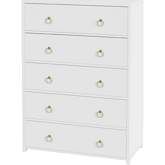 Lark 5 Drawer Dresser in White Finish Wood