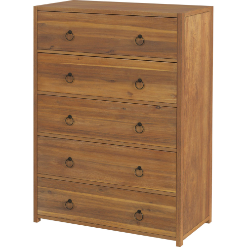 Lark 5 Drawer Dresser in Light Brown Finish Wood