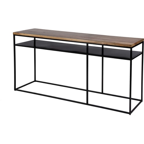 Sutton 63" Console Table with Storage in Light Wood & Black Iron