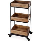 Fulham Mobile 3 Tier Serving Cart in Light Brown Wood & Black Iron