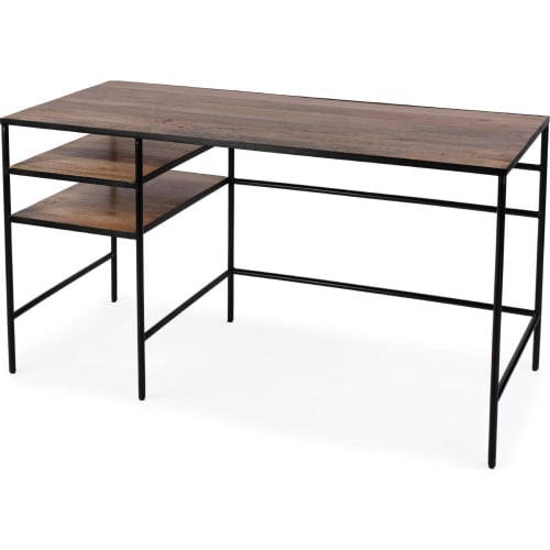 Jensen Writing Desk in Light Brown Wood & Black Iron