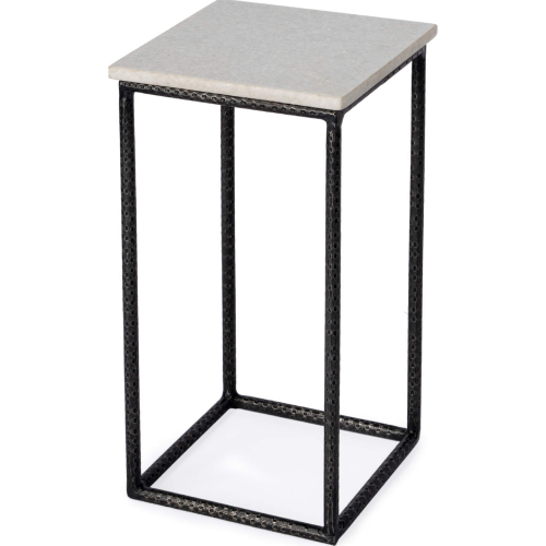 Mabel Side Table in White Marble & Hammered Black Iron