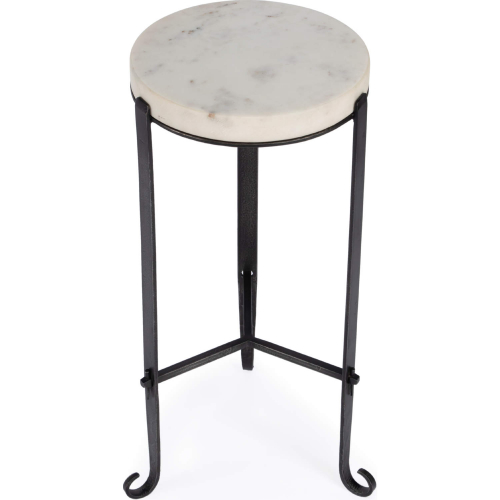 Freya Round Side Table in White Marble & Black Iron