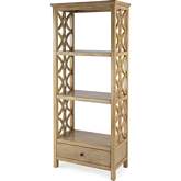 Lorena 30"W 3 Tier Etagere Bookcase w/ Drawer in Antique Beige Finish