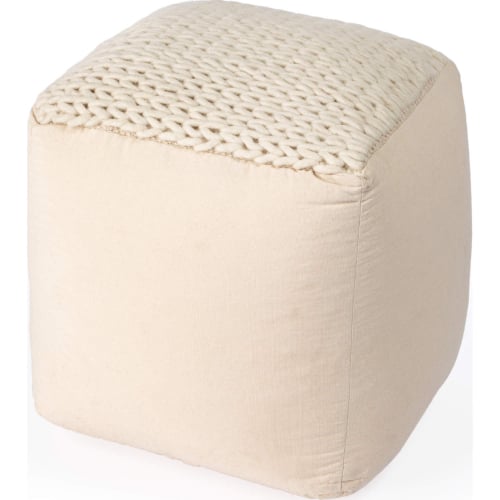 Fernandos 20" Pouffe Ottoman in Cream Ivory Woven Fabric