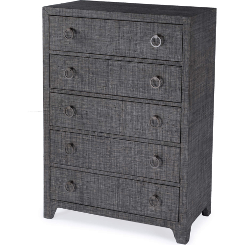 Bar Harbor 5 Drawer Dresser in Charcoal Gray Raffia