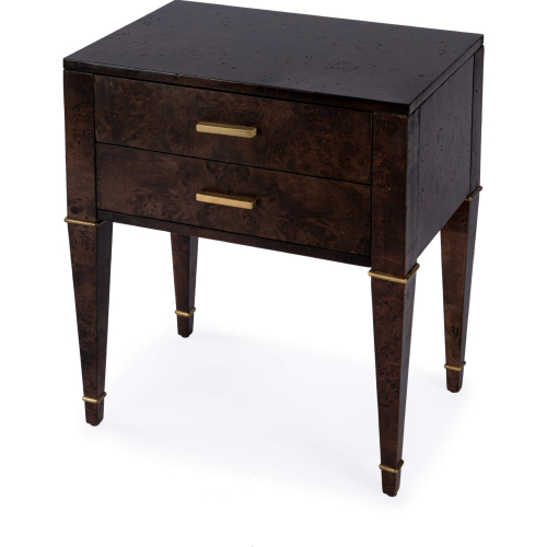 Kai 24" 2 Drawer End Table in Dark Brown Burl Wood