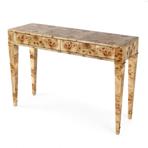 Kai 45" 2 Drawer Console Table in Light Brown Burl Wood