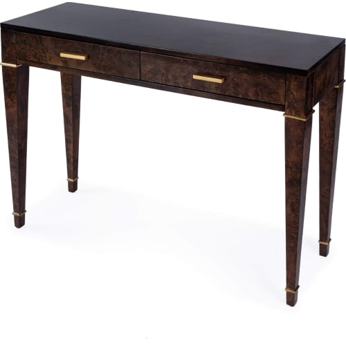 Kai 45" 2 Drawer Console Table in Dark Brown Burl Wood