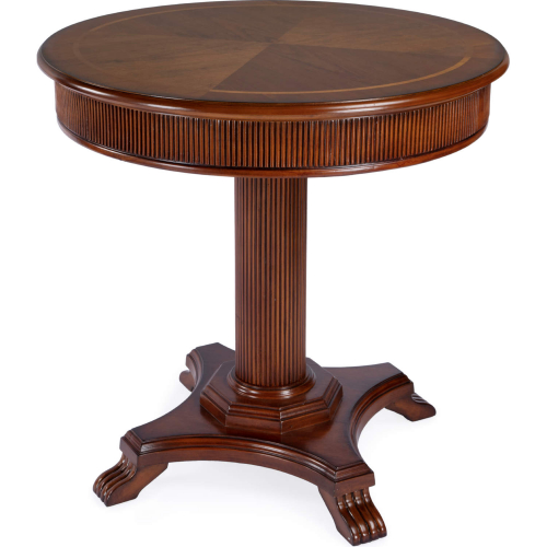 Ellsworth 36" Ribbed Pedestal Foyer Table in Brown Finish Wood