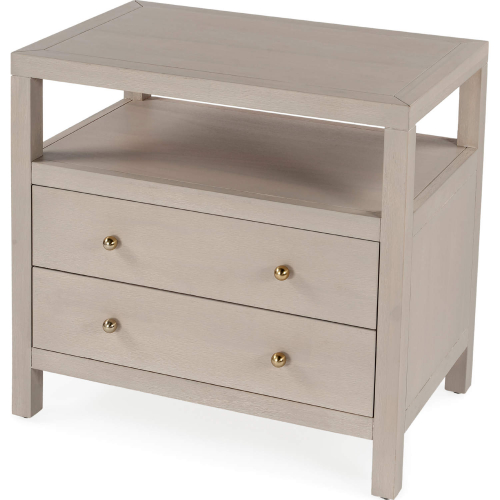 Celine 2 Drawer Wide Nightstand in Wire Brushed Taupe Finish