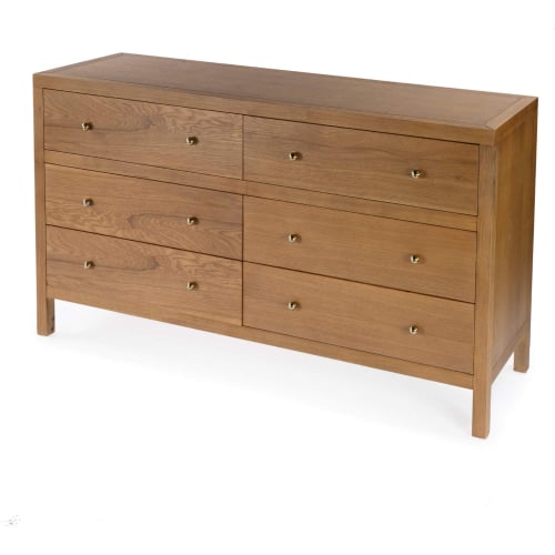 Celine 6 Drawer Wide Dresser in Wire Brushed Natural Wood Finish