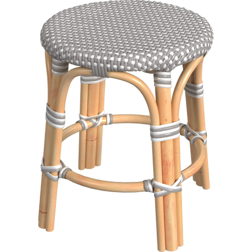 Tobias 18" Round Dining Stool in Gray & White PE Rattan & Natural Rattan