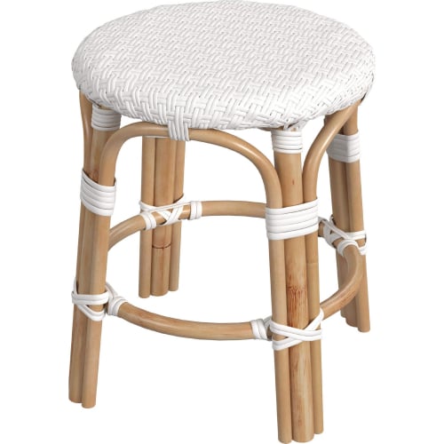 Tobias 18" Round Dining Stool in Gloss White PE Rattan & Natural Rattan