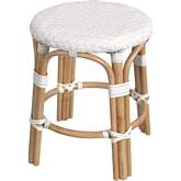 Tobias Round Dining Stool in Gloss White PE Rattan & Natural Rattan