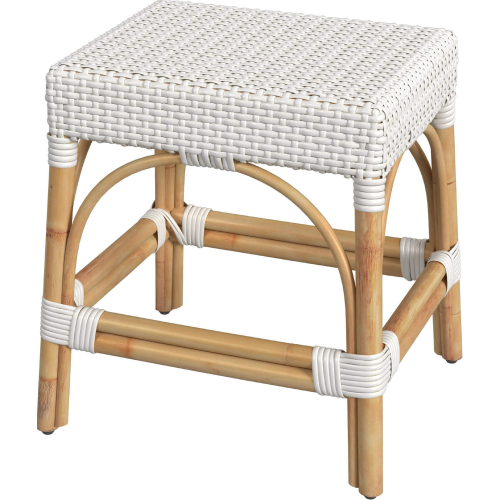 Robias 18" Dining Stool in Gloss White PE Rattan & Natural Rattan