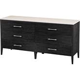 Mayfair 64" 6 Drawer Dresser in Beige Marble & Washed Black Finish Wood