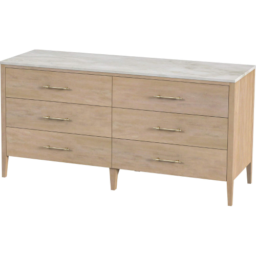 Mayfair 64" 6 Drawer Dresser in Light Beige Marble & Light Brown Wood