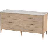 Mayfair 64" 6 Drawer Dresser in Light Beige Marble & Light Brown Wood