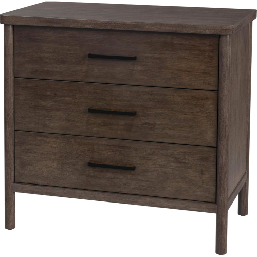 Lennon 34" 3 Drawer Rounded Leg Dresser in Brown Finish Wood