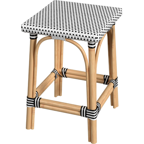 Riviera 24" Counter Stool in White & Black Dot PE Rattan & Natural Rattan